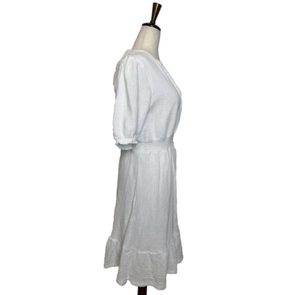 Joie V Neck Puff Sleeve Midi Dress Gauzy White Bohemian Peasant - Picture 5 of 7